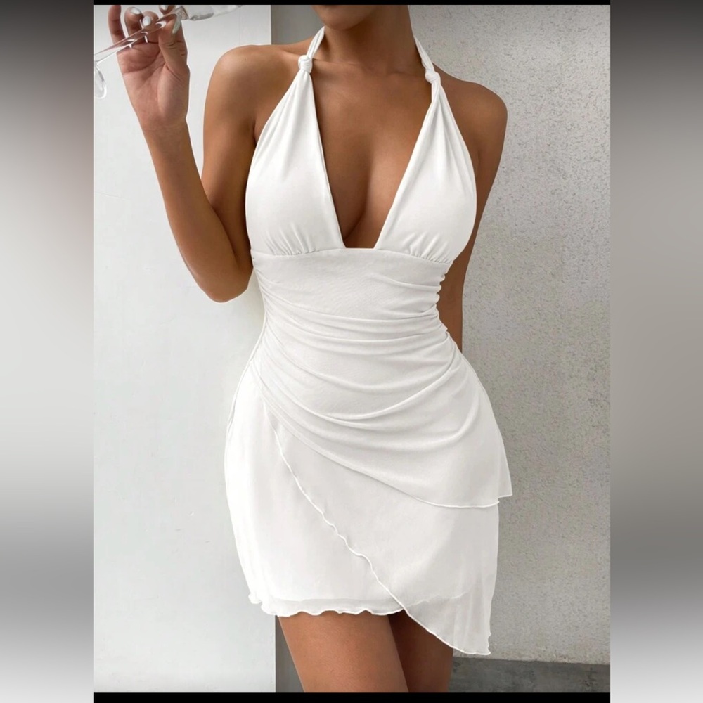 Elegant White Halter Dress